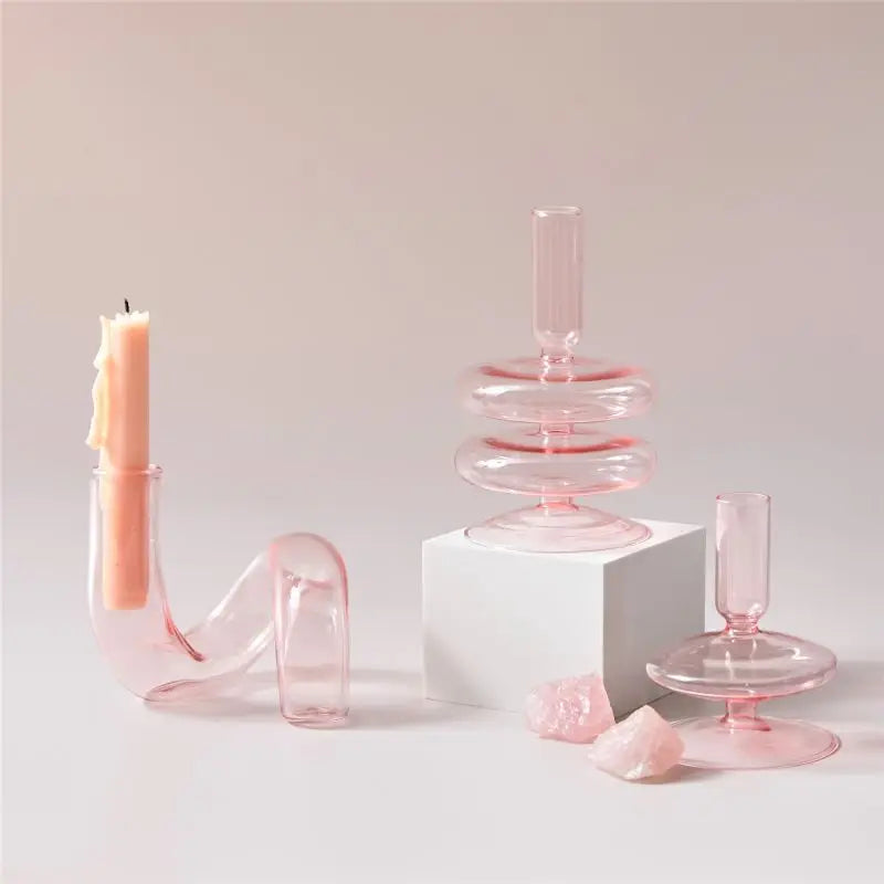 Elegant Pink Glass Candle Holder & Vase – Nordic-Style Home Decor for Weddings, Events, and Table Centerpieces - My Neatology 