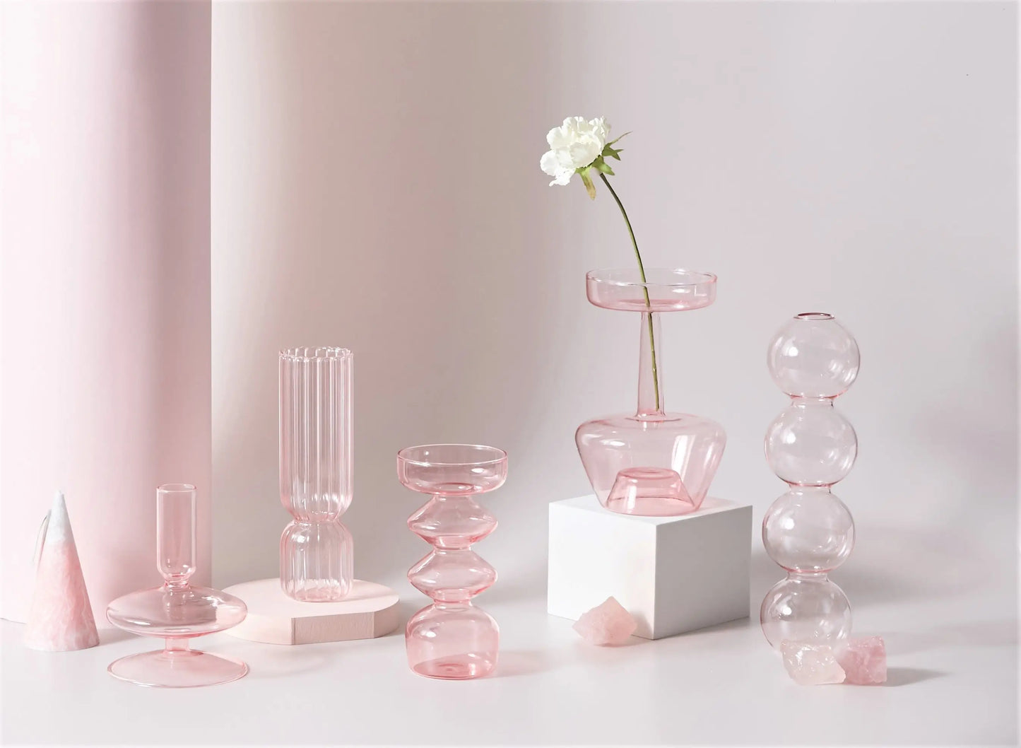 Elegant Pink Glass Candle Holder & Vase – Nordic-Style Home Decor for Weddings, Events, and Table Centerpieces - My Neatology 