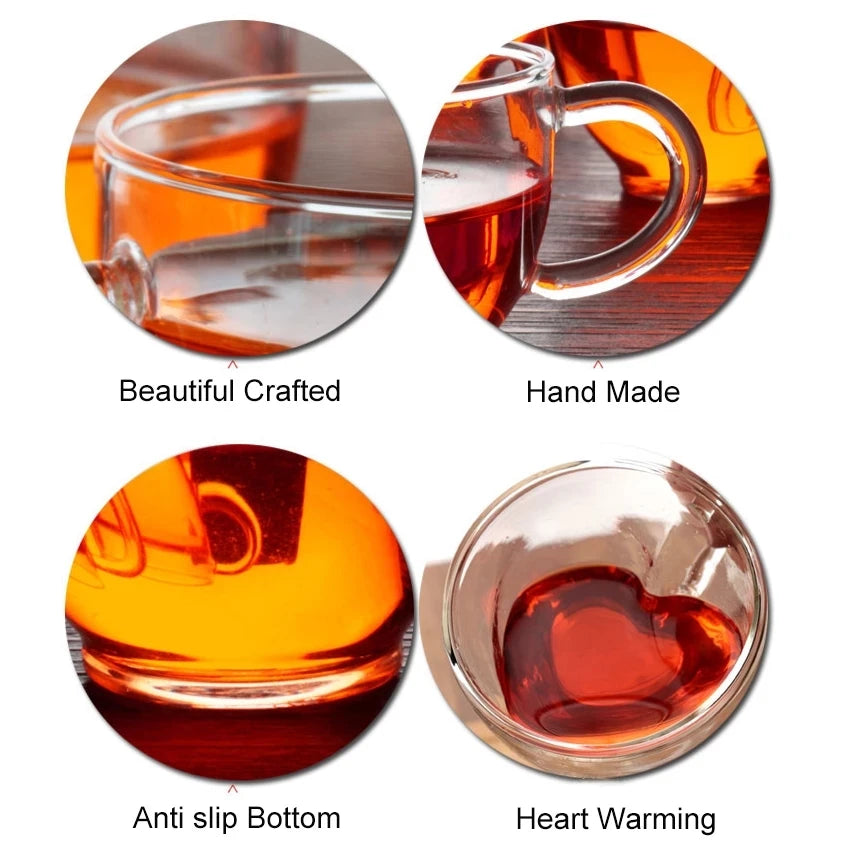 Heart Love Shaped Double Glass Mug – Heat-Resistant Coffee & Tea Cup - My Neatology