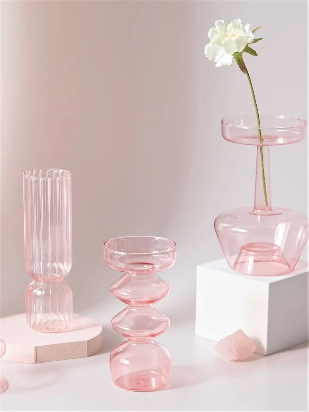 Elegant Pink Glass Candle Holder & Vase – Nordic-Style Home Decor for Weddings, Events, and Table Centerpieces - My Neatology 