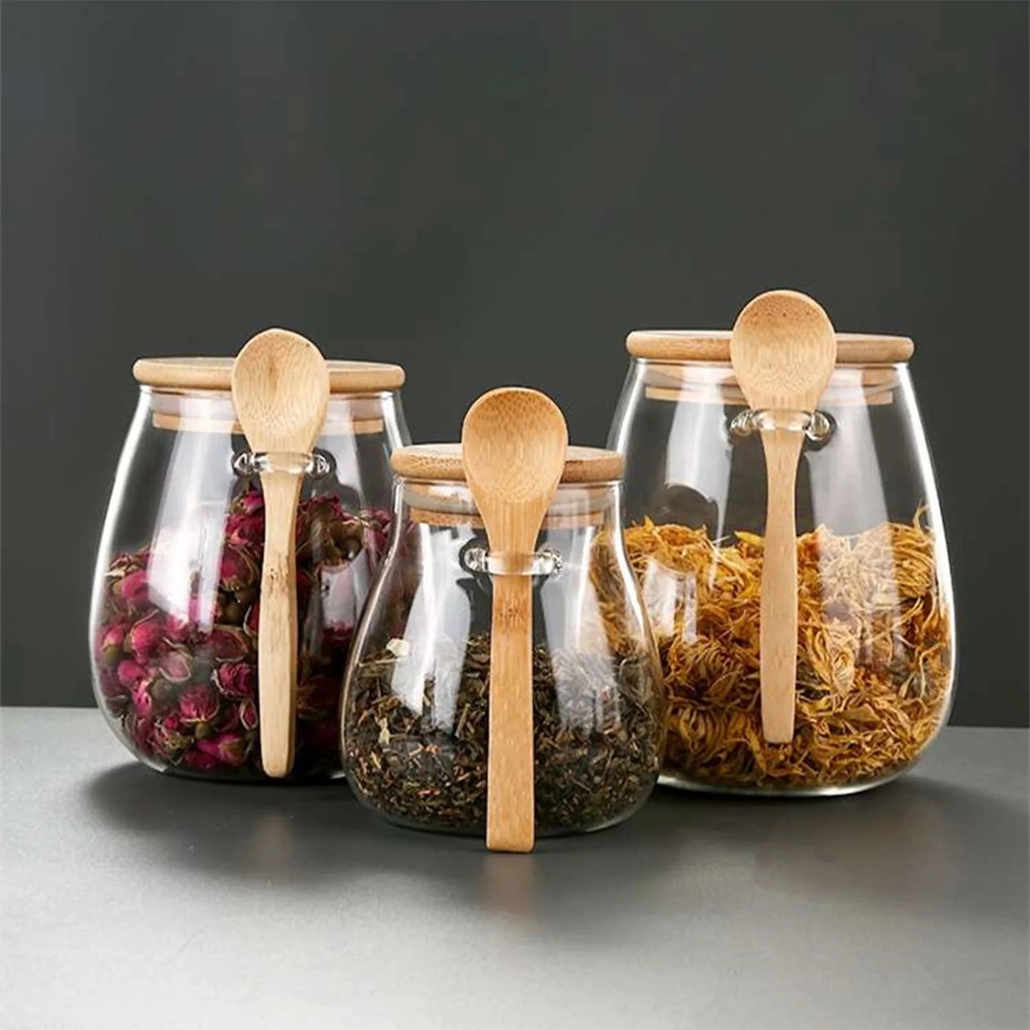  Vintage Glass Pantry Jars with Bamboo Lids & Spoon - My Neatology