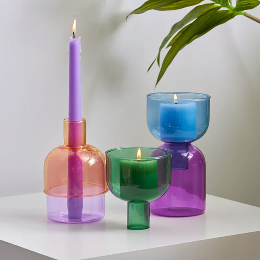 Colorful Glass Candle Holder & Vase – Multifunctional Decorative Stand for Home, Wedding, and Event Decor - My Neatology