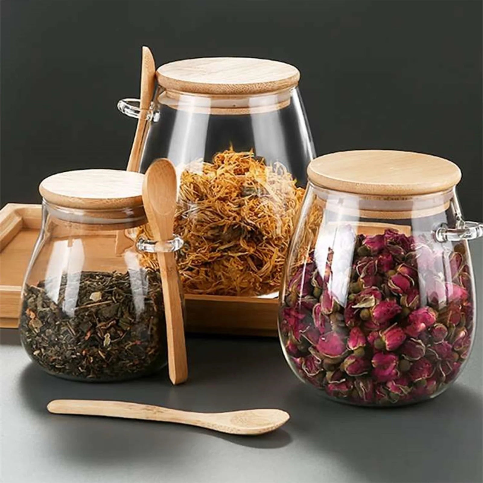  Vintage Glass Pantry Jars with Bamboo Lids & Spoon - My Neatology