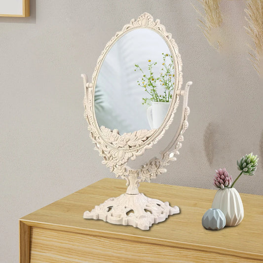 Vintage Oval Makeup Mirror – European-Style, Double-Sided Desktop Mirror with 360-Degree Rotation - My Neatology