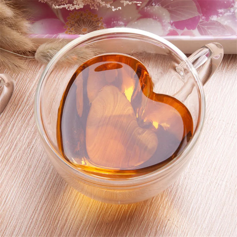 Heart Love Shaped Double Glass Mug – Heat-Resistant Coffee & Tea Cup - My Neatology