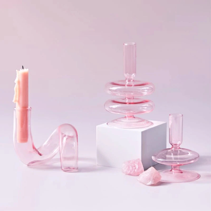 Elegant Pink Glass Candle Holder & Vase – Nordic-Style Home Decor for Weddings, Events, and Table Centerpieces - My Neatology