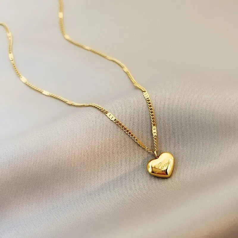 Gold-Color Engraved Love Heart Necklace - My Neatology