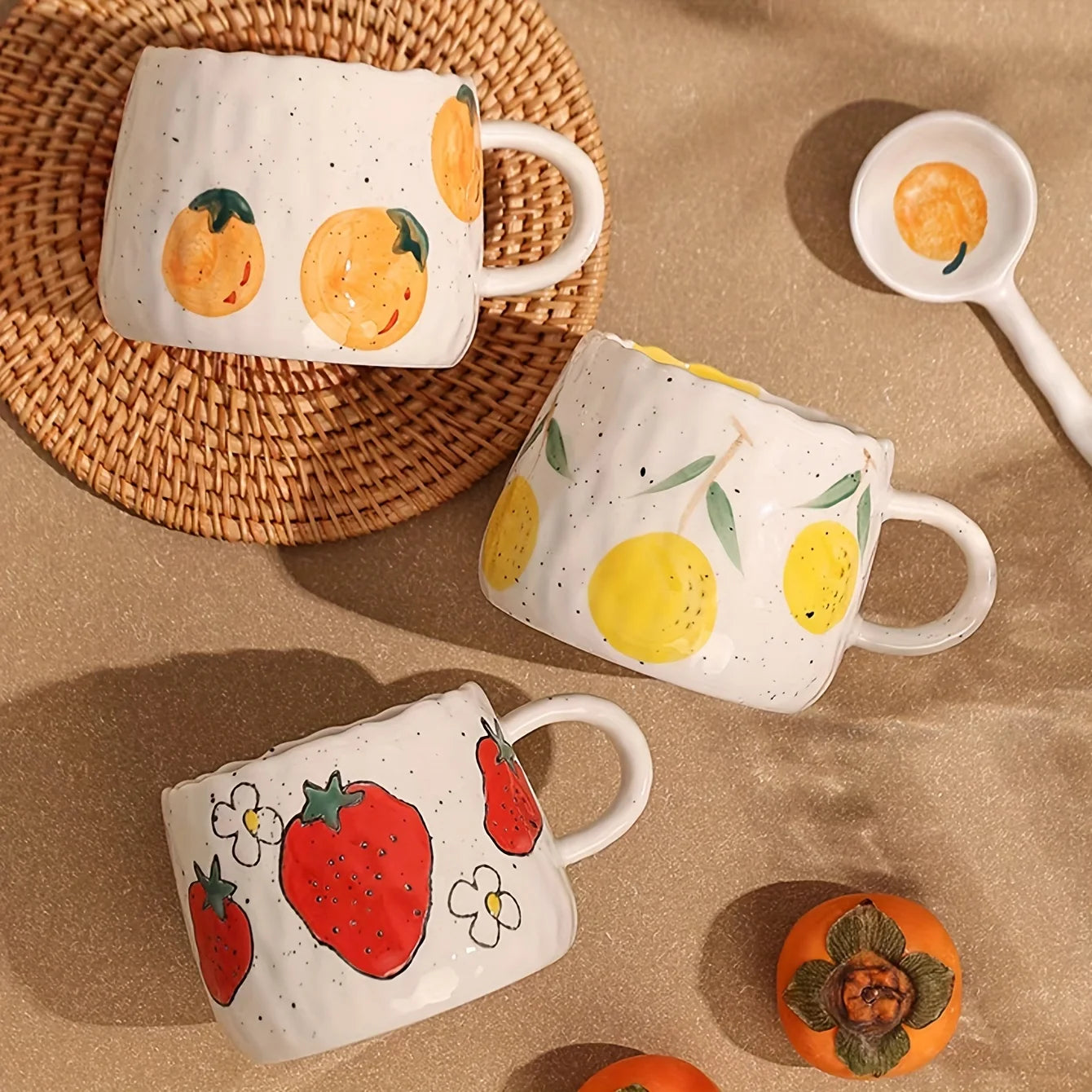 Vibrant Fruit-Themed Ceramic Coffee Mug & Plate Set - My Neatology 