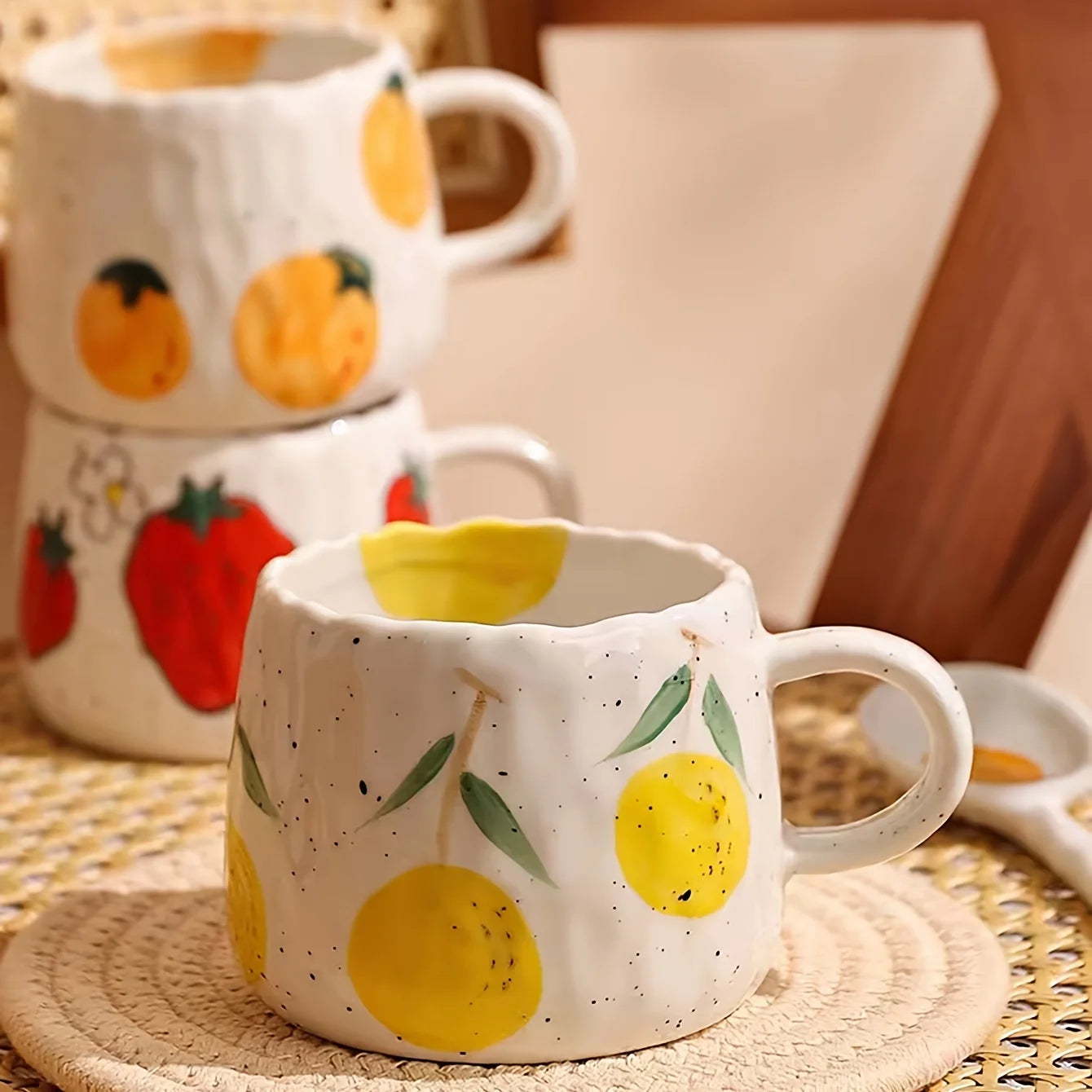 Vibrant Fruit-Themed Ceramic Coffee Mug & Plate Set - My Neatology 