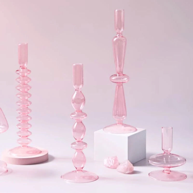 Elegant Pink Glass Candle Holder & Vase – Nordic-Style Home Decor for Weddings, Events, and Table Centerpieces - My Neatology