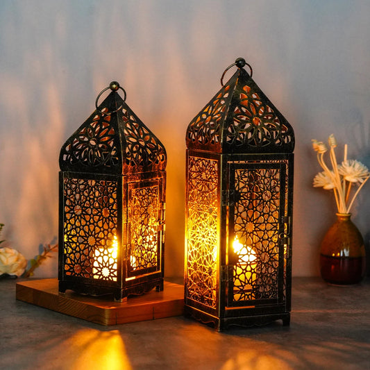 Arabesque Vintage Metal Lantern – Elegant Tabletop Decor - My Neatology