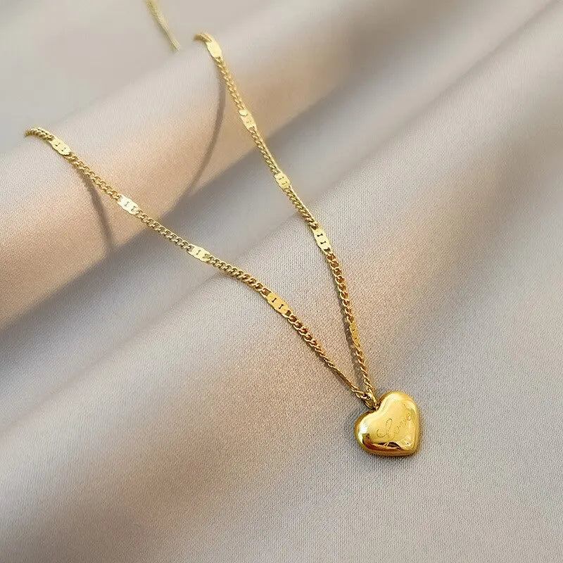 Gold-Color Engraved Love Heart Necklace - My Neatology