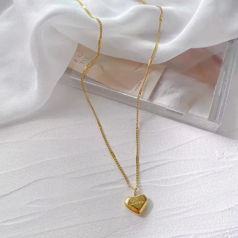 Gold-Color Engraved Love Heart Necklace - My Neatology