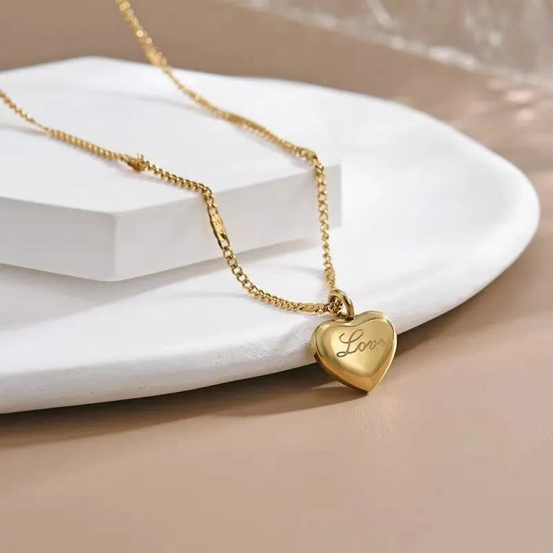 Gold-Color Engraved Love Heart Necklace - My Neatology