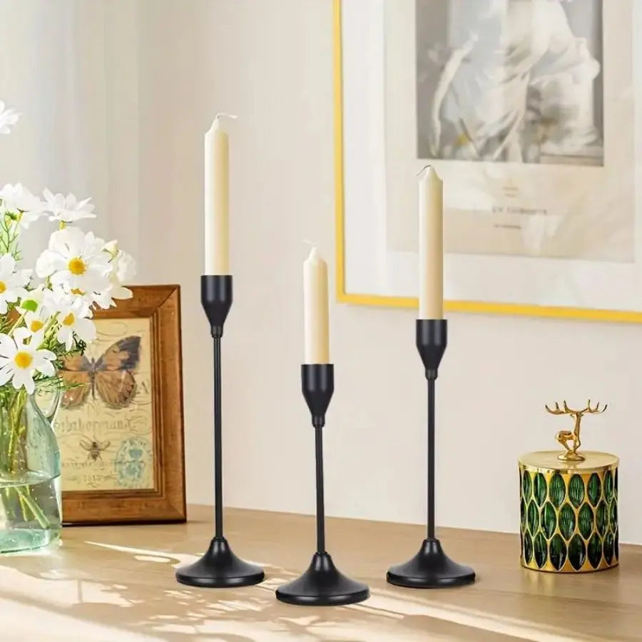 European Style Black Taper Candle Holders – Set of 3 - My Neatology