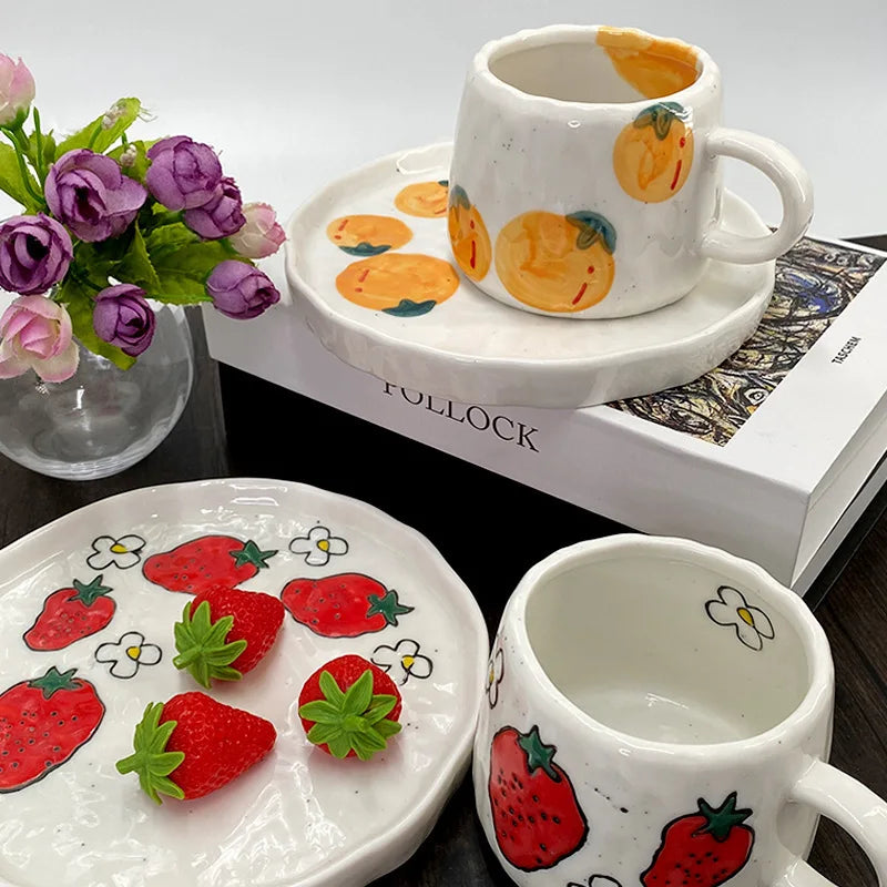 Vibrant Fruit-Themed Ceramic Coffee Mug & Plate Set - My Neatology