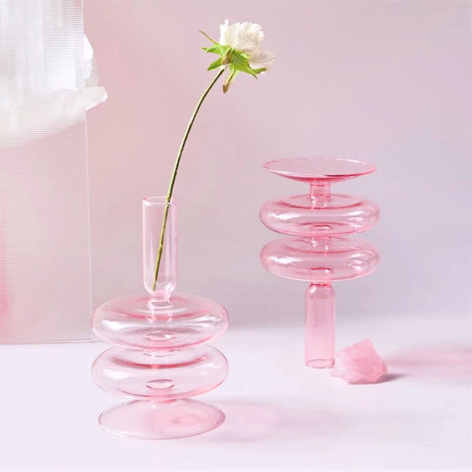 Elegant Pink Glass Candle Holder & Vase – Nordic-Style Home Decor for Weddings, Events, and Table Centerpieces - My Neatology