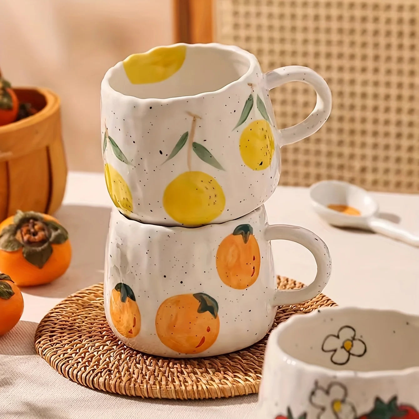 Vibrant Fruit-Themed Ceramic Coffee Mug & Plate Set - My Neatology 