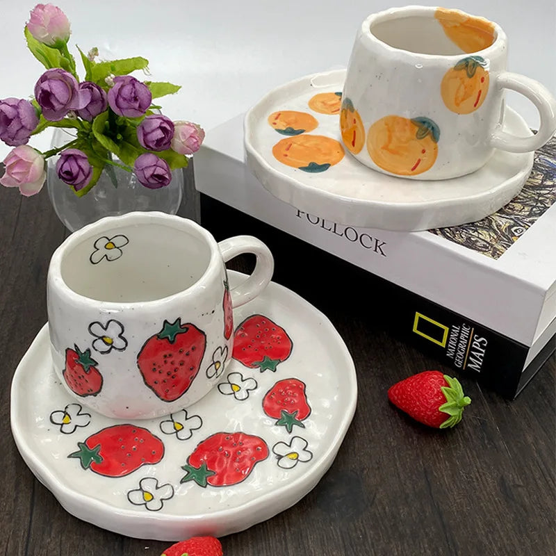 Vibrant Fruit-Themed Ceramic Coffee Mug & Plate Set - My Neatology