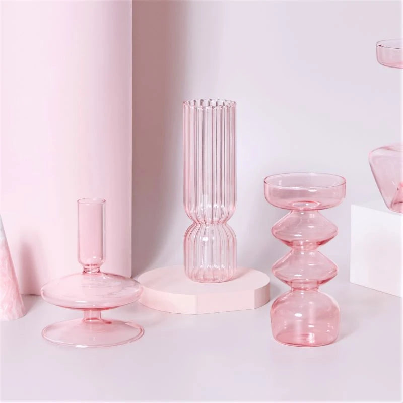 Elegant Pink Glass Candle Holder & Vase – Nordic-Style Home Decor for Weddings, Events, and Table Centerpieces - My Neatology