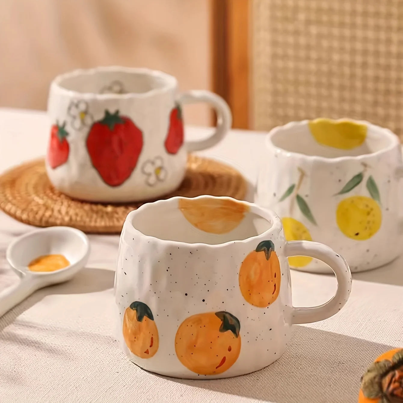 Vibrant Fruit-Themed Ceramic Coffee Mug & Plate Set - My Neatology 