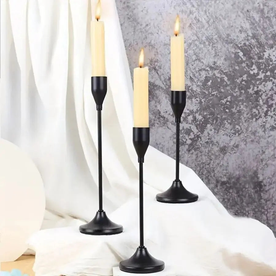 European Style Black Taper Candle Holders – Set of 3 - My Neatology