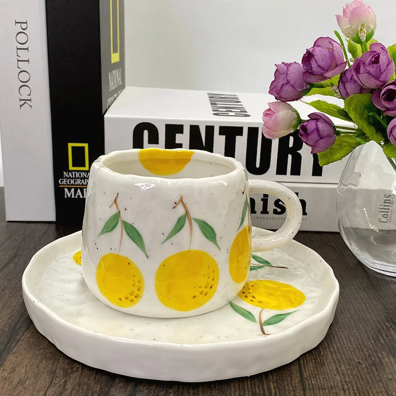 Vibrant Fruit-Themed Ceramic Coffee Mug & Plate Set - My Neatology