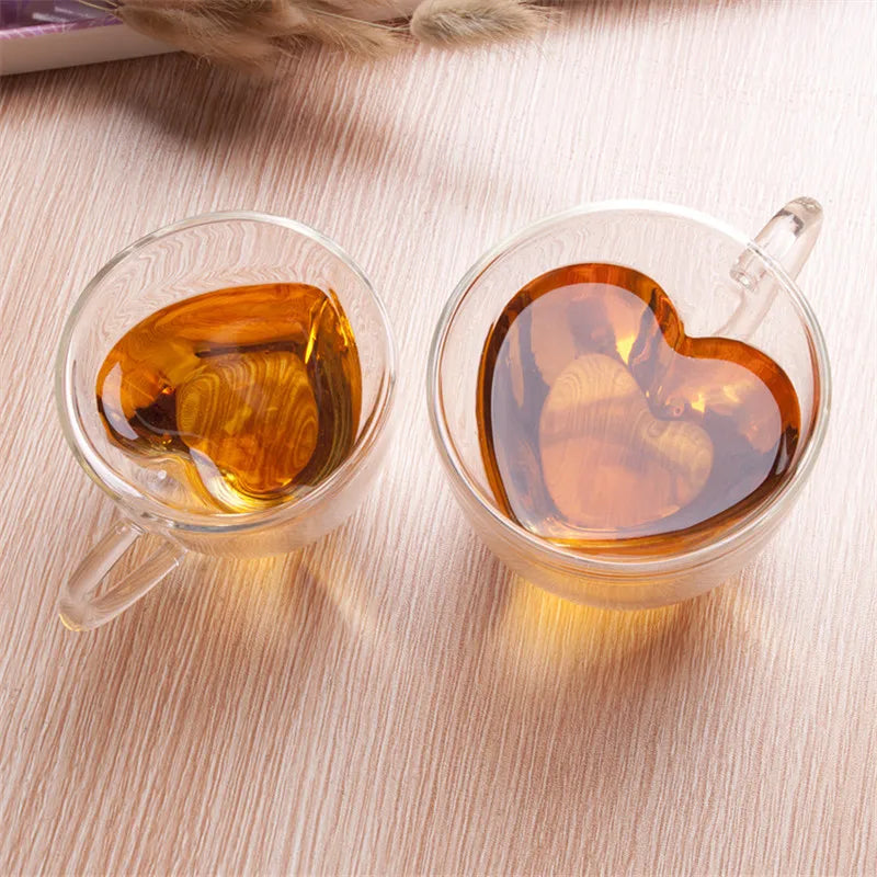 Heart Love Shaped Double Glass Mug – Heat-Resistant Coffee & Tea Cup - My Neatology