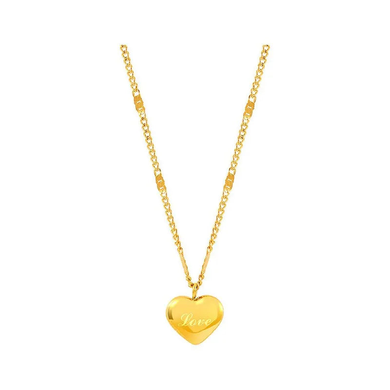 Gold-Color Engraved Love Heart Necklace