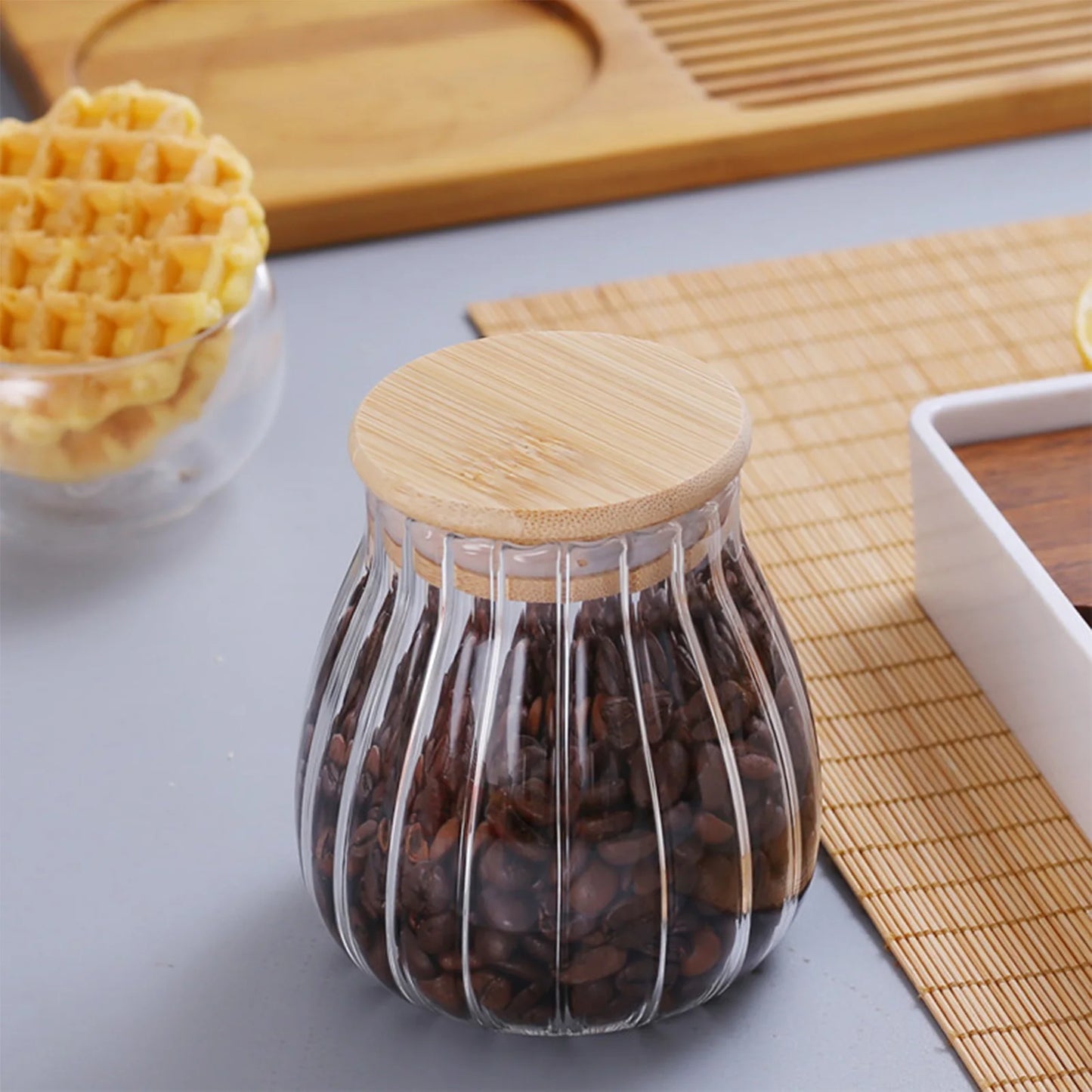  Vintage Glass Pantry Jars with Bamboo Lids & Spoon - My Neatology