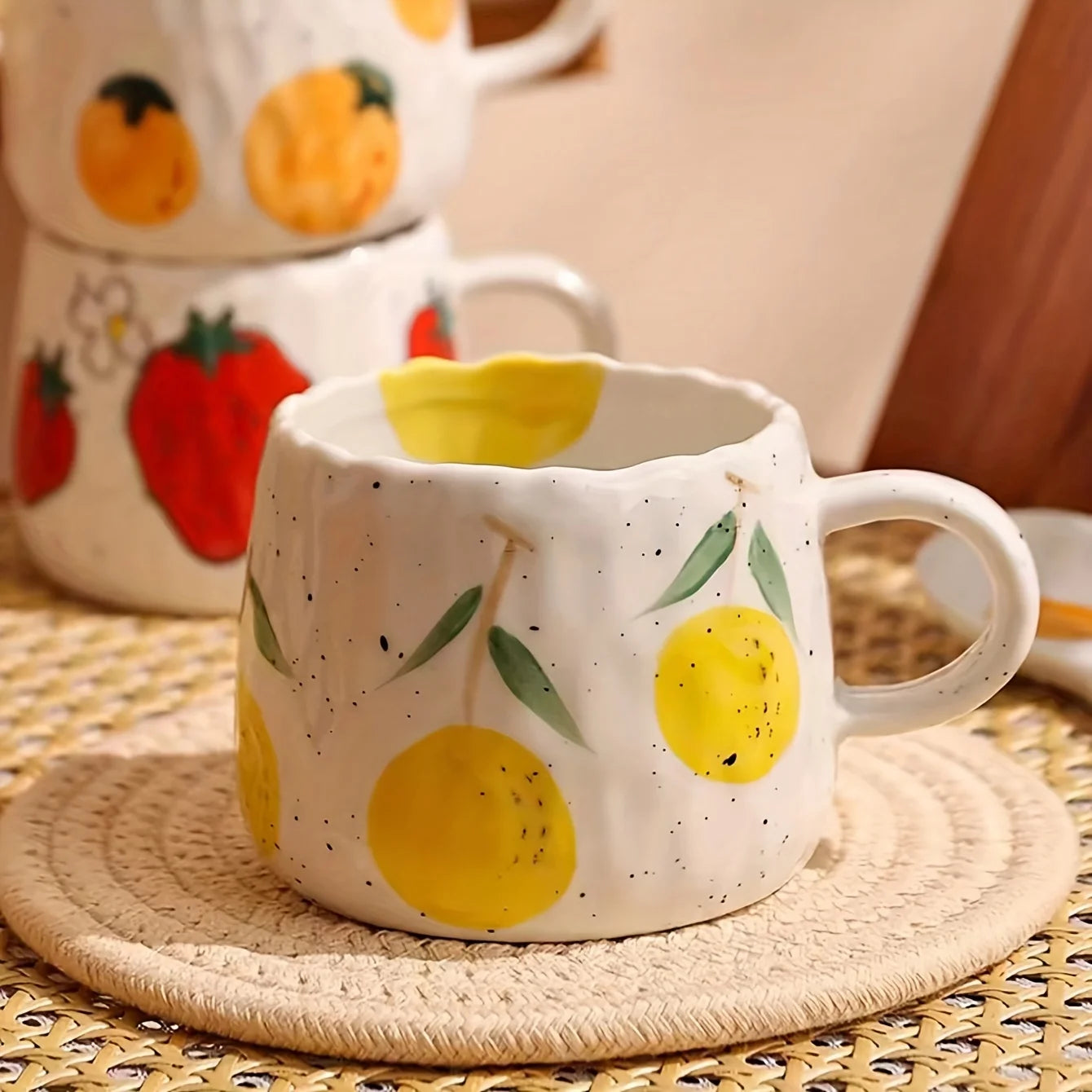 Vibrant Fruit-Themed Ceramic Coffee Mug & Plate Set - My Neatology